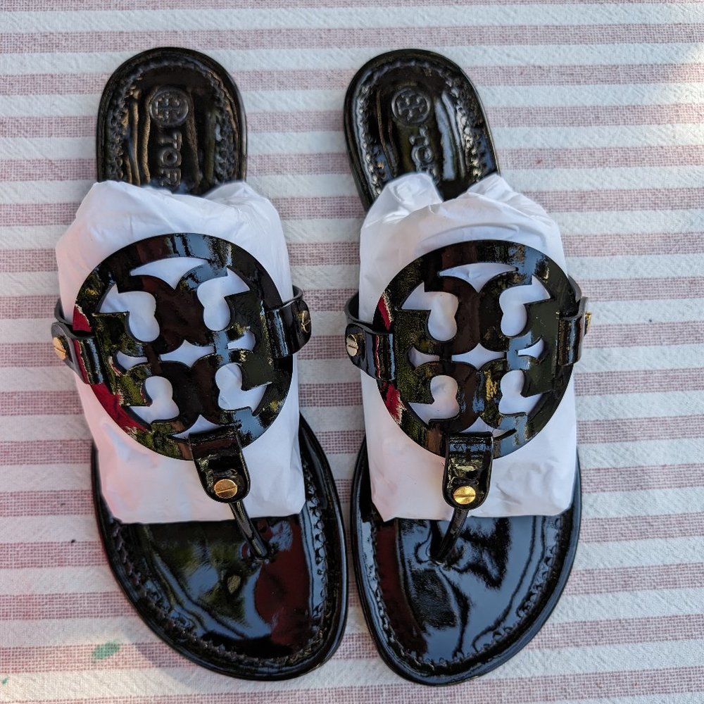 BRAND NEW, NEVER WORN, Tory Burch Miller Patent Thong Sandal, Size 9